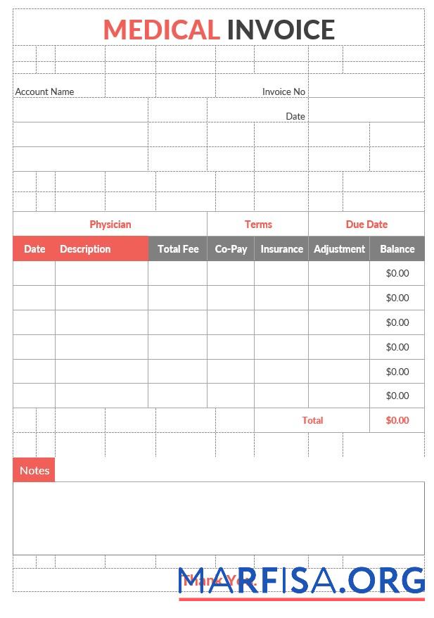 Realistic Editable Medical Invoice Template